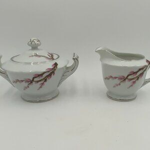 Vintage S.K China Japan SUGAR BOWL + LID and CREAMER Cherry Blossoms Art Deco